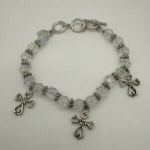 Premier Designs Bracelet Glass Bead Cross Charm Adjustable 6.75” to 8”